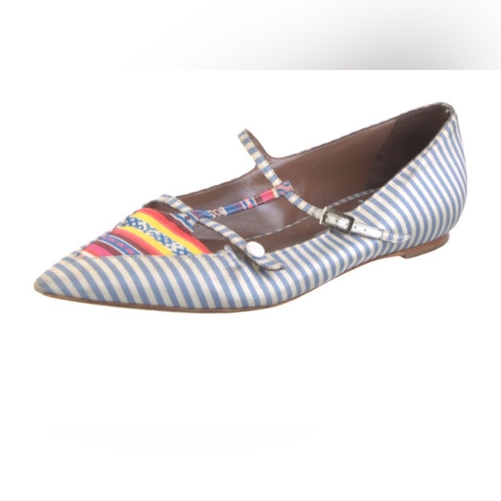 Tabitha Simmons Blue and Multicolor Striped Flats
